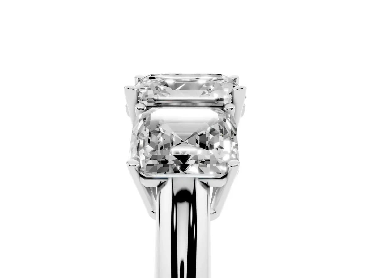 Three-Stone Asscher Cut Cut Diamond Engagement Ring with Prong Setting on a White Gold Band White gold