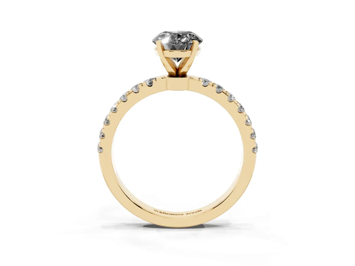 Fancy Black Oval Cut Diamond Solitaire Ring with Pavé Accents and Four-Prong Setting Yellow gold