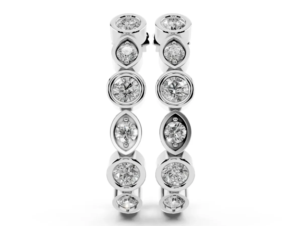 Bezel-Set Round and Marquise Diamond Hoop Earrings Silver