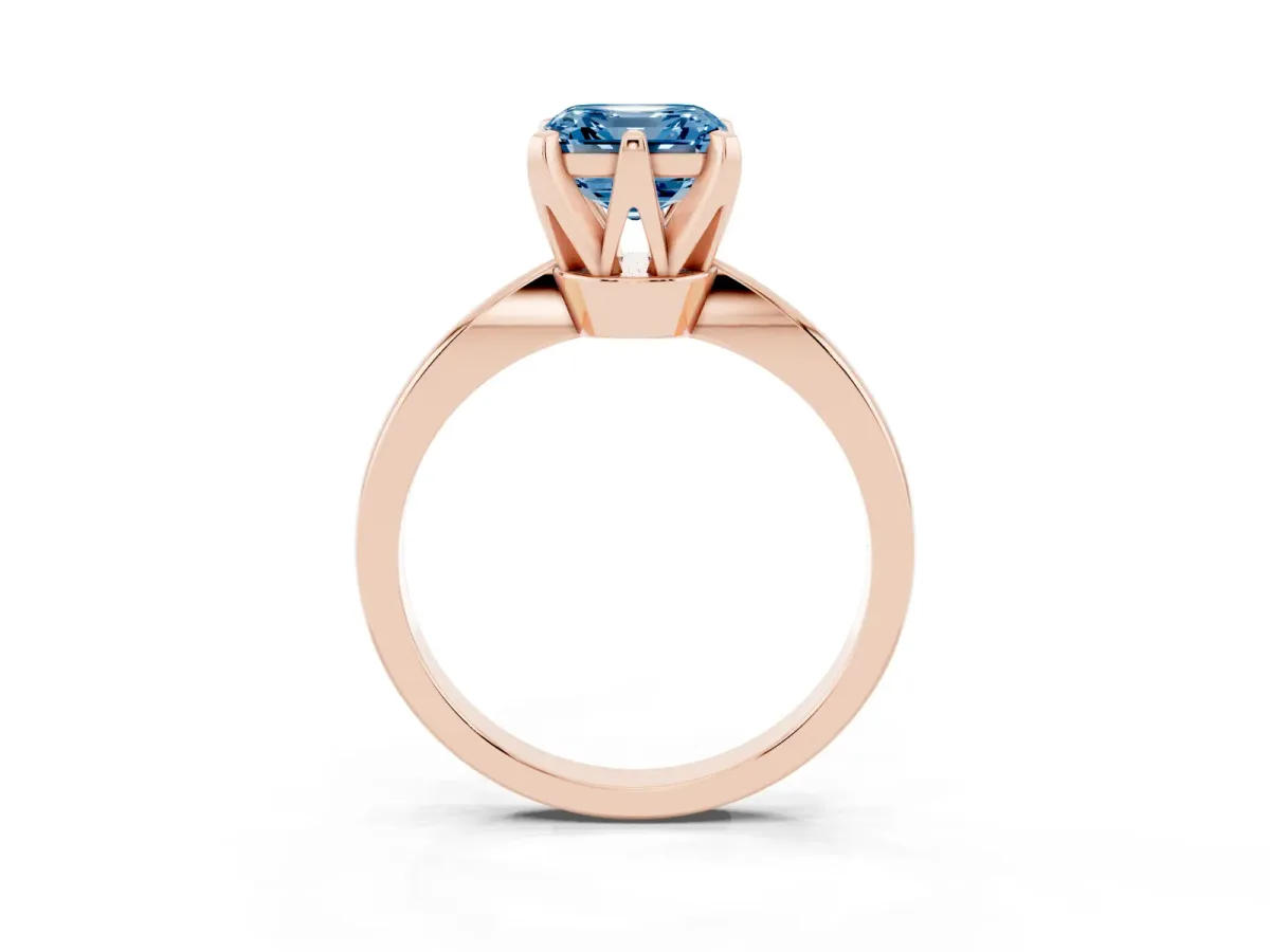 Fancy Blue Asscher Cut Solitaire Engagement Ring with Six-Prong Setting and Tapered Band Rose gold