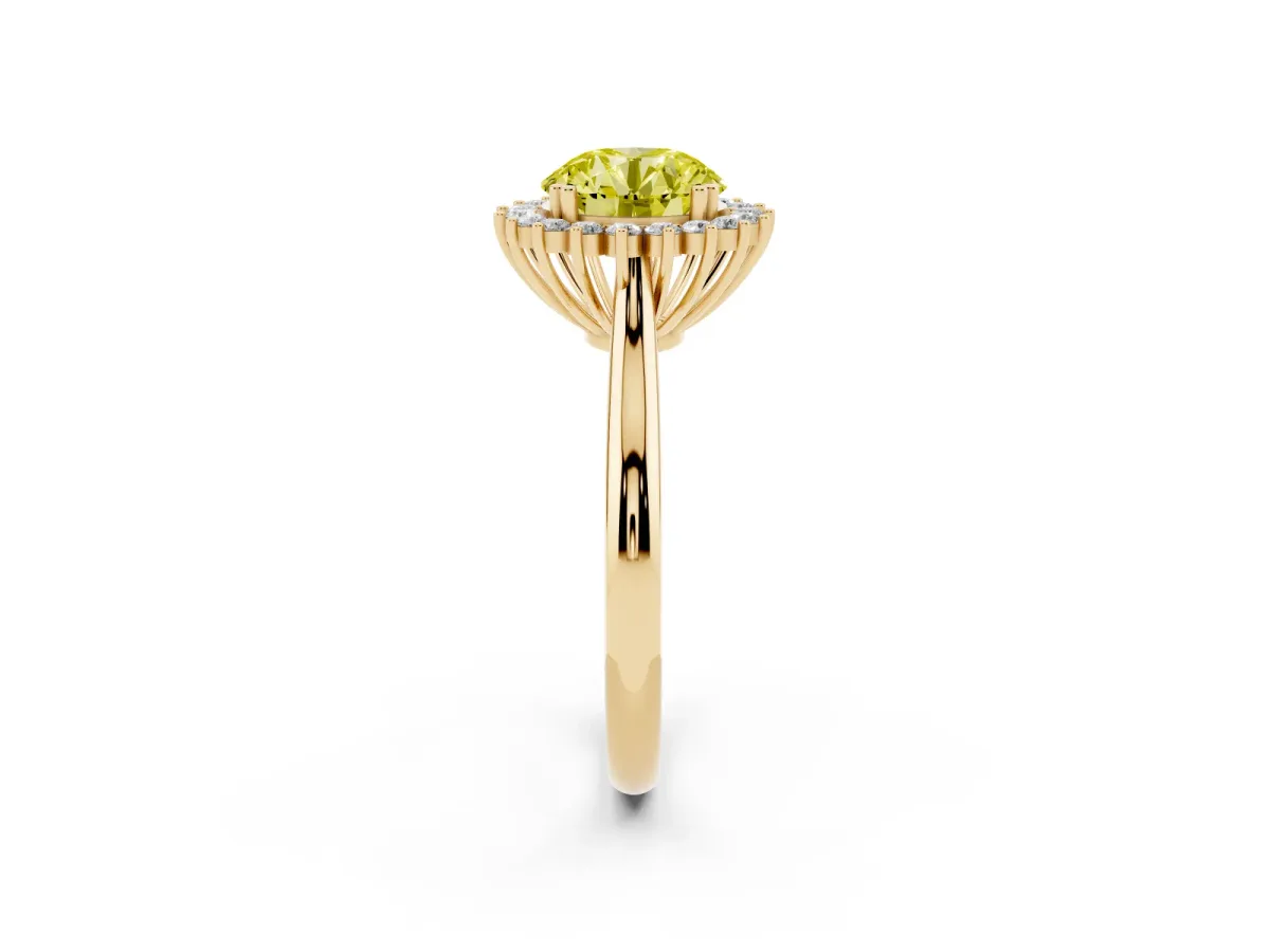 Fancy Yellow Round Cut Cut Diamond Halo Ring with Solitaire Band and Prong Setting Yellow gold