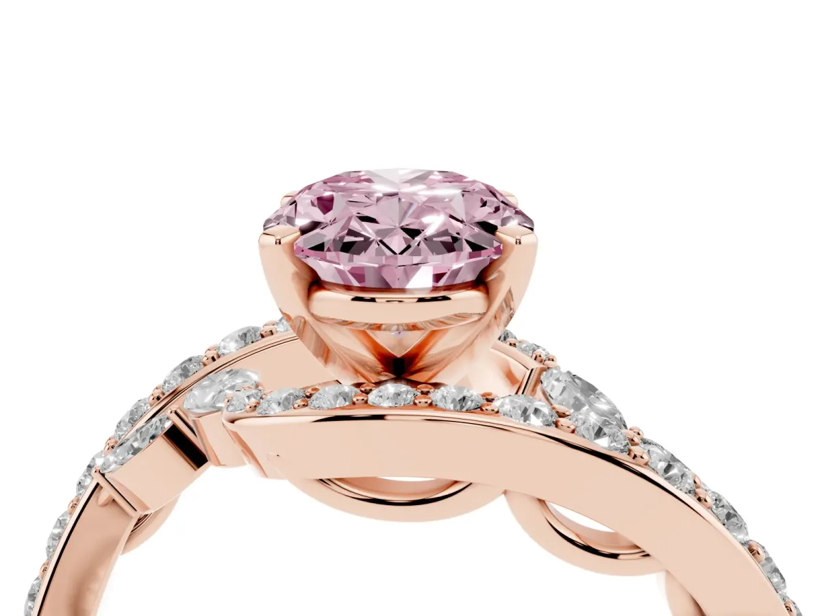 Fancy Pink Oval Cut Solitaire with Pavé Twist Band and Four-Prong Setting Rose gold