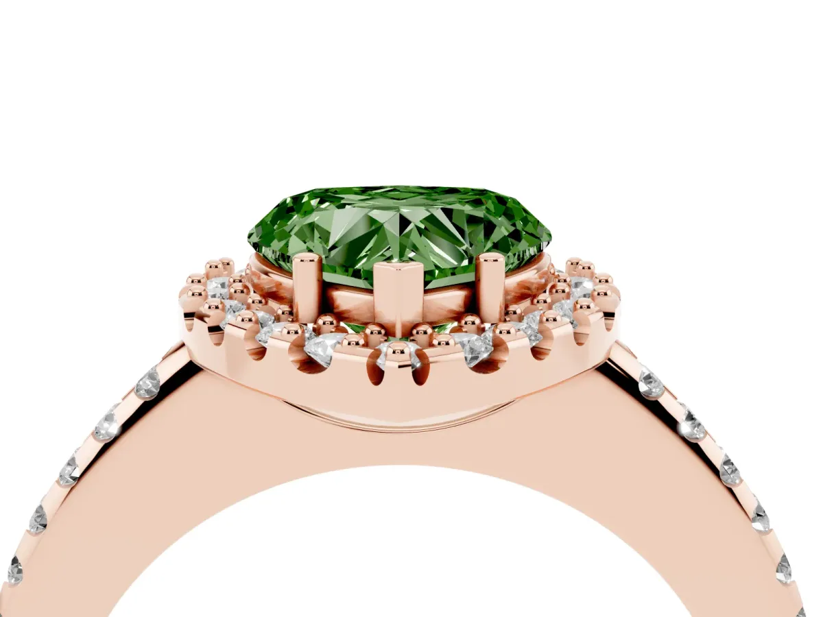 Fancy Green Heart Cut Diamond Pavé Halo Ring with Four-Prong Setting Rose gold