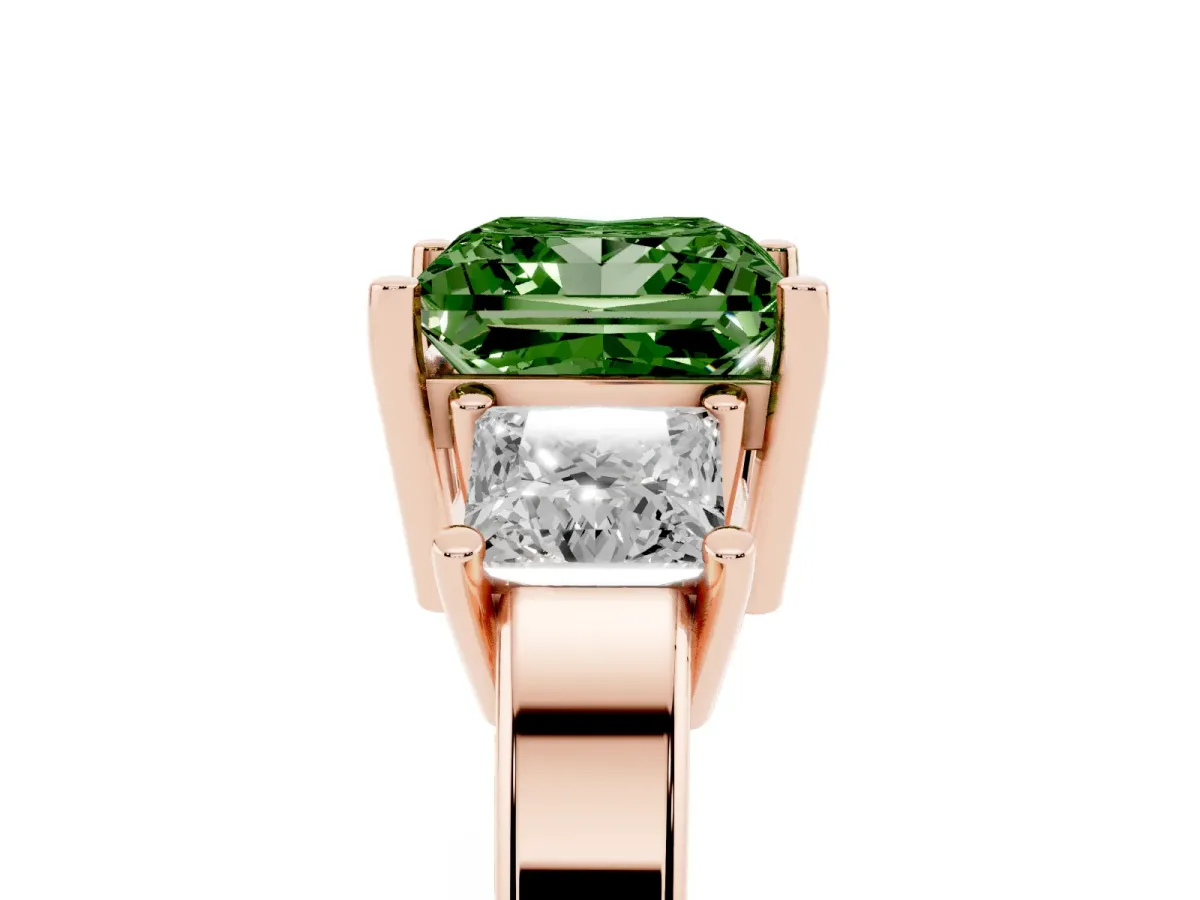 Fancy Green Three-Stone Princess Cut Cut Solitaire Ring with Prong Setting Rose gold