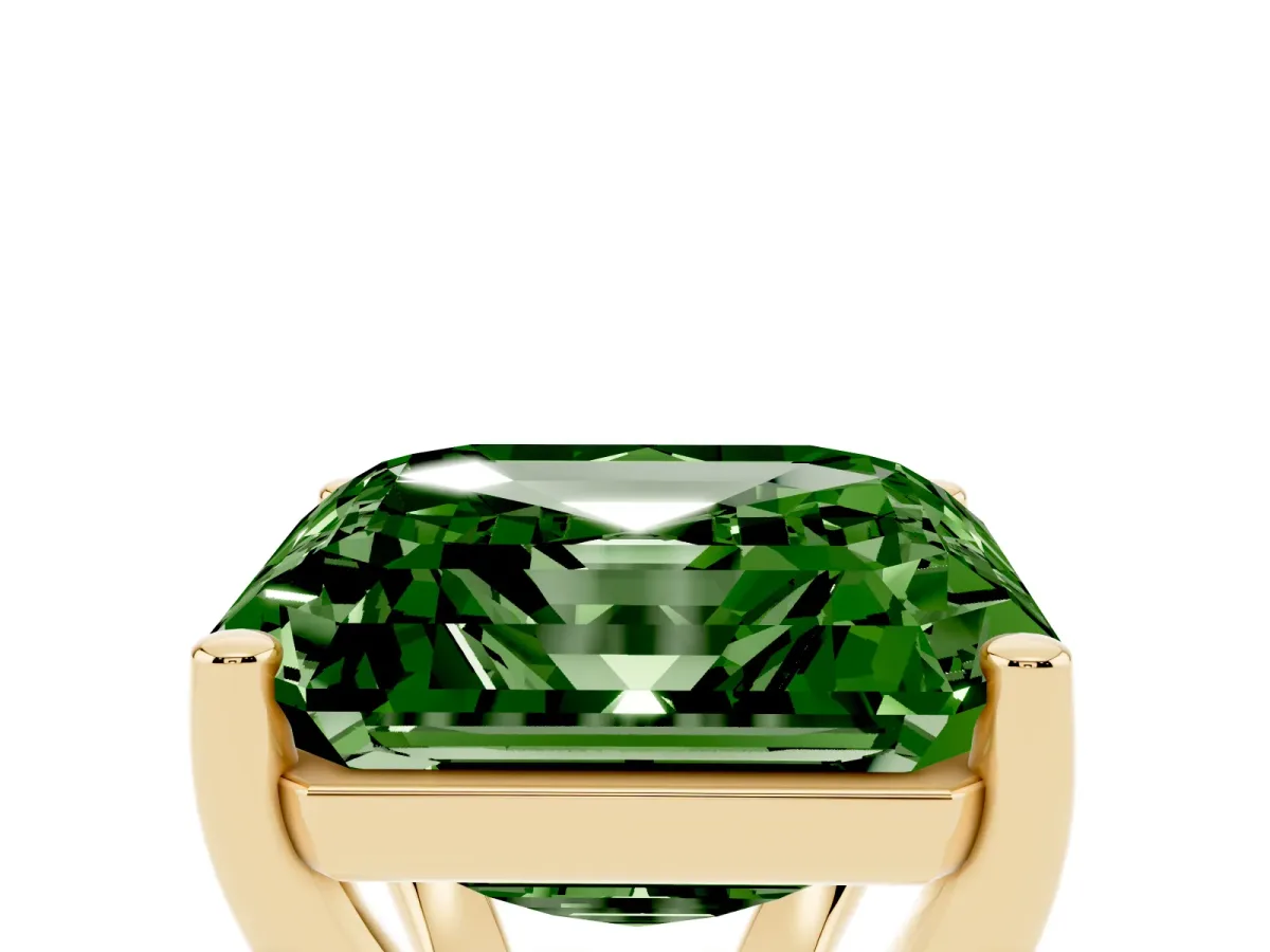 Fancy Green Asscher Cut Cut Diamond Solitaire Engagement Ring with Tapered Plain Band and Four-Prong Setting Yellow gold