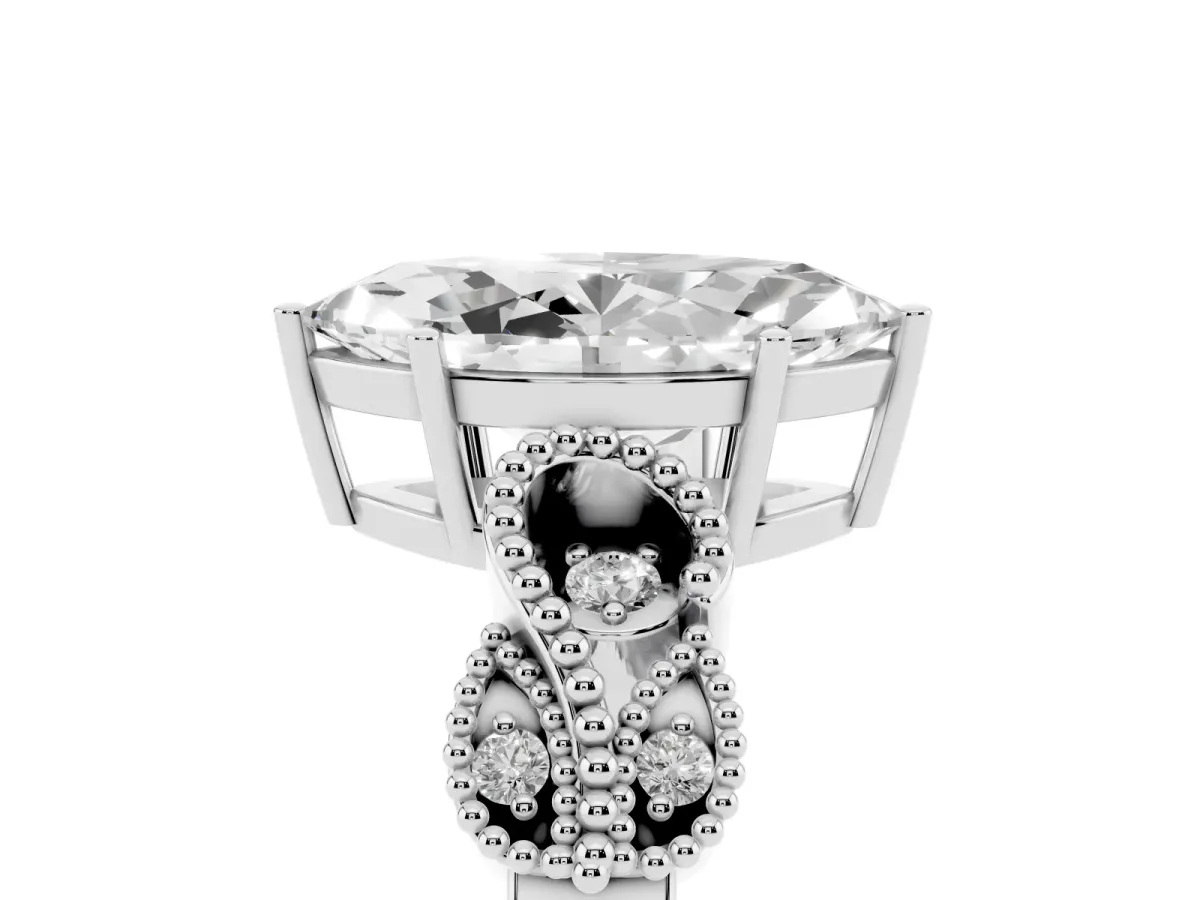 Marquise Cut Solitaire Milgrain Leaf Band with Prong Setting Silver