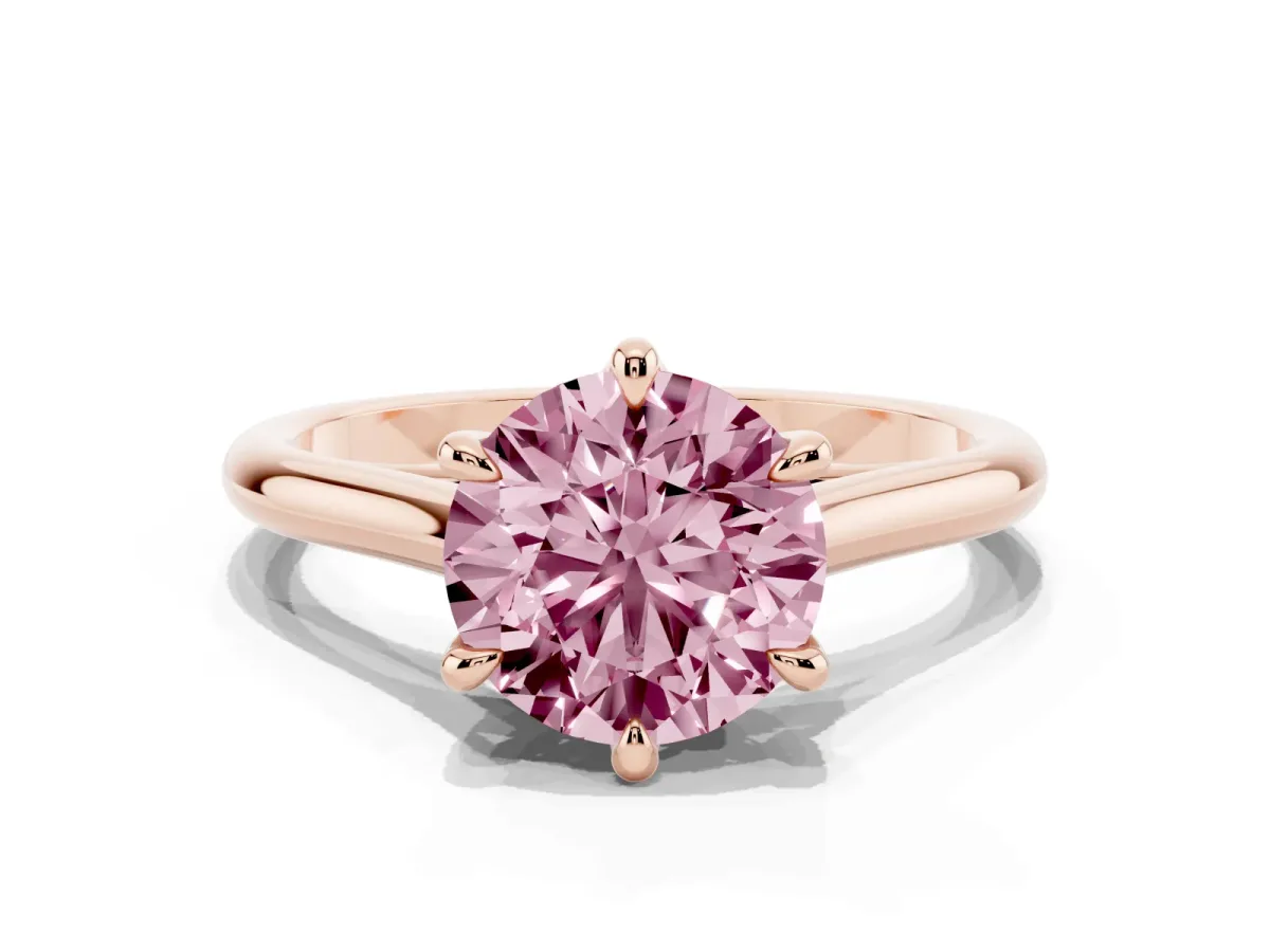 Fancy Pink Round Cut Solitaire Engagement Ring with Six-Prong Setting and Classic Band Rose gold
