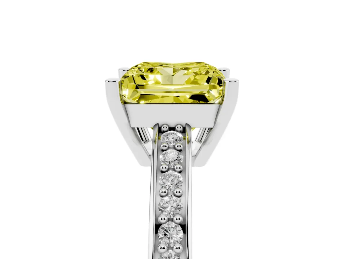 Fancy Yellow Princess Cut Solitaire Pavé Band Prong Setting Ring Silver