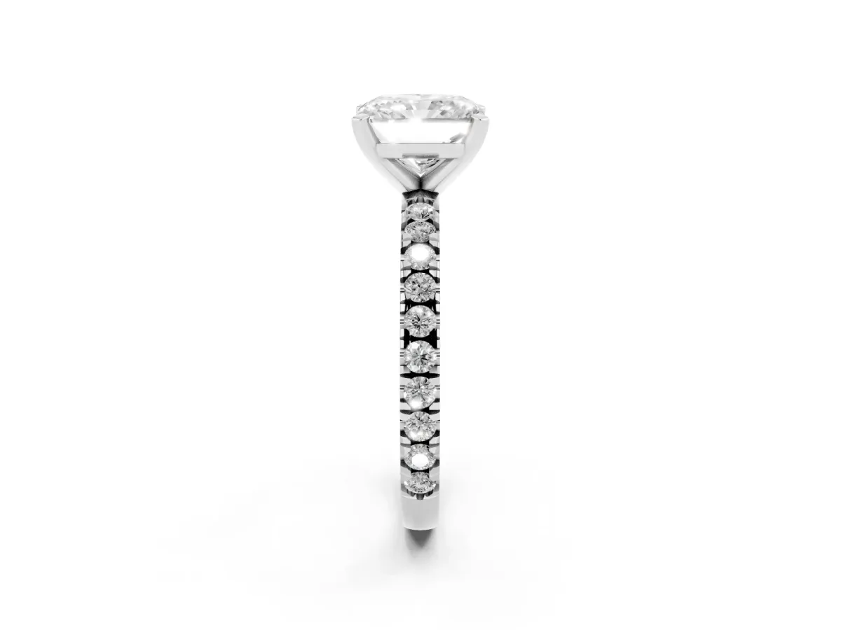 Radiant Cut Diamond Pavé Band Solitaire with Four-Prong Setting Platinum
