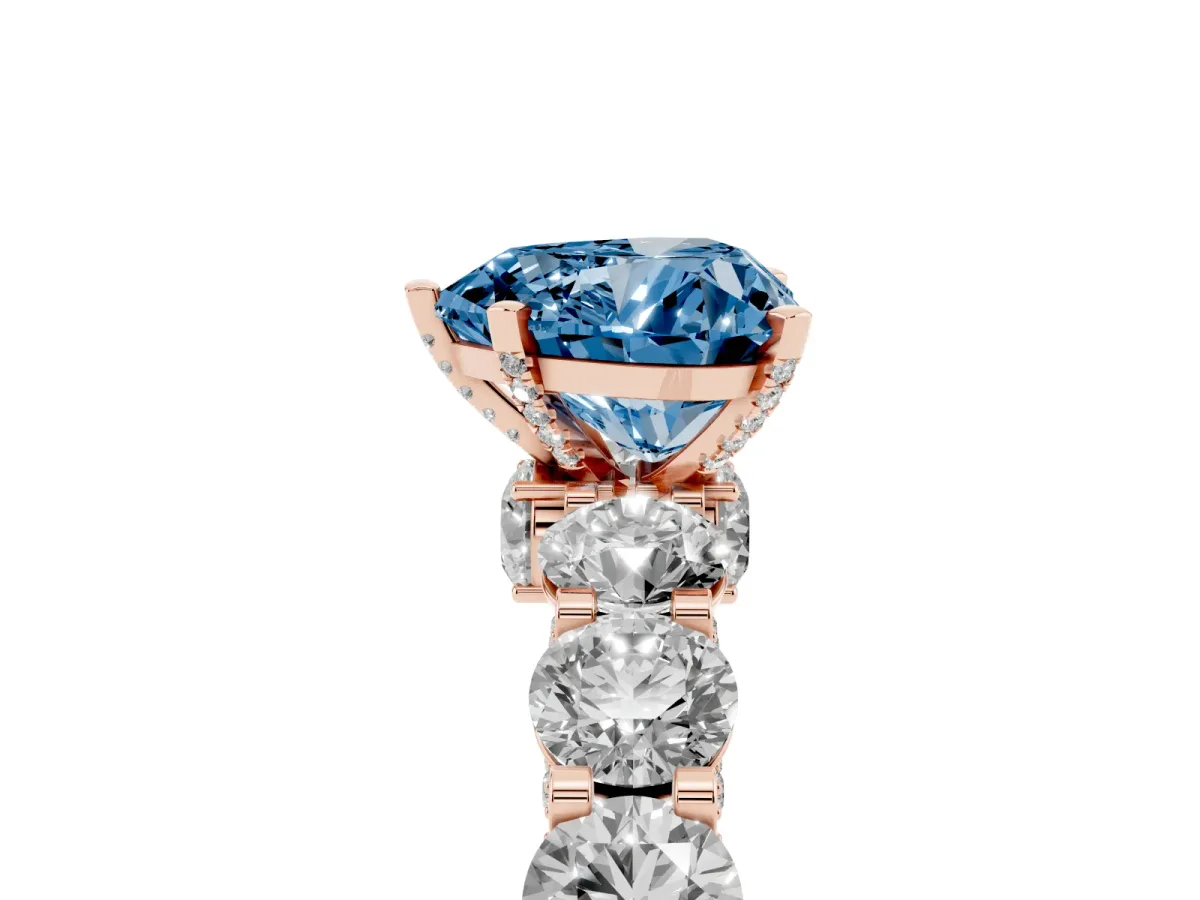 Fancy Blue Heart Cut Diamond Side Stone Engagement Ring with Four-Prong Setting Rose gold