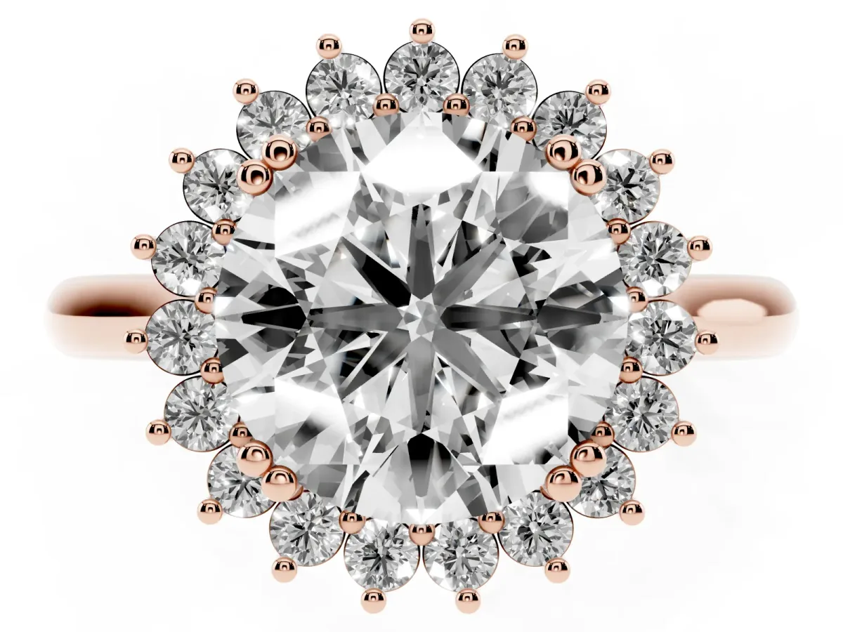 Round Cut Cut Diamond Halo Ring with Solitaire Band and Prong Setting Rose gold