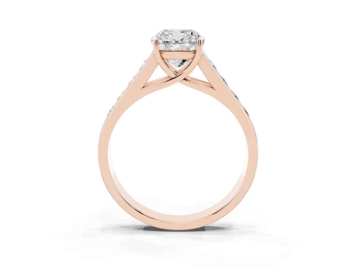 Cushion Cut Brilliant Channel-Set Solitaire Ring with Four-Prong Setting Rose gold