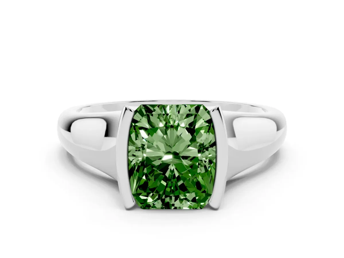Fancy Green Radiant Cut Solitaire Tension Set Diamond Ring with Split Shank Band Silver