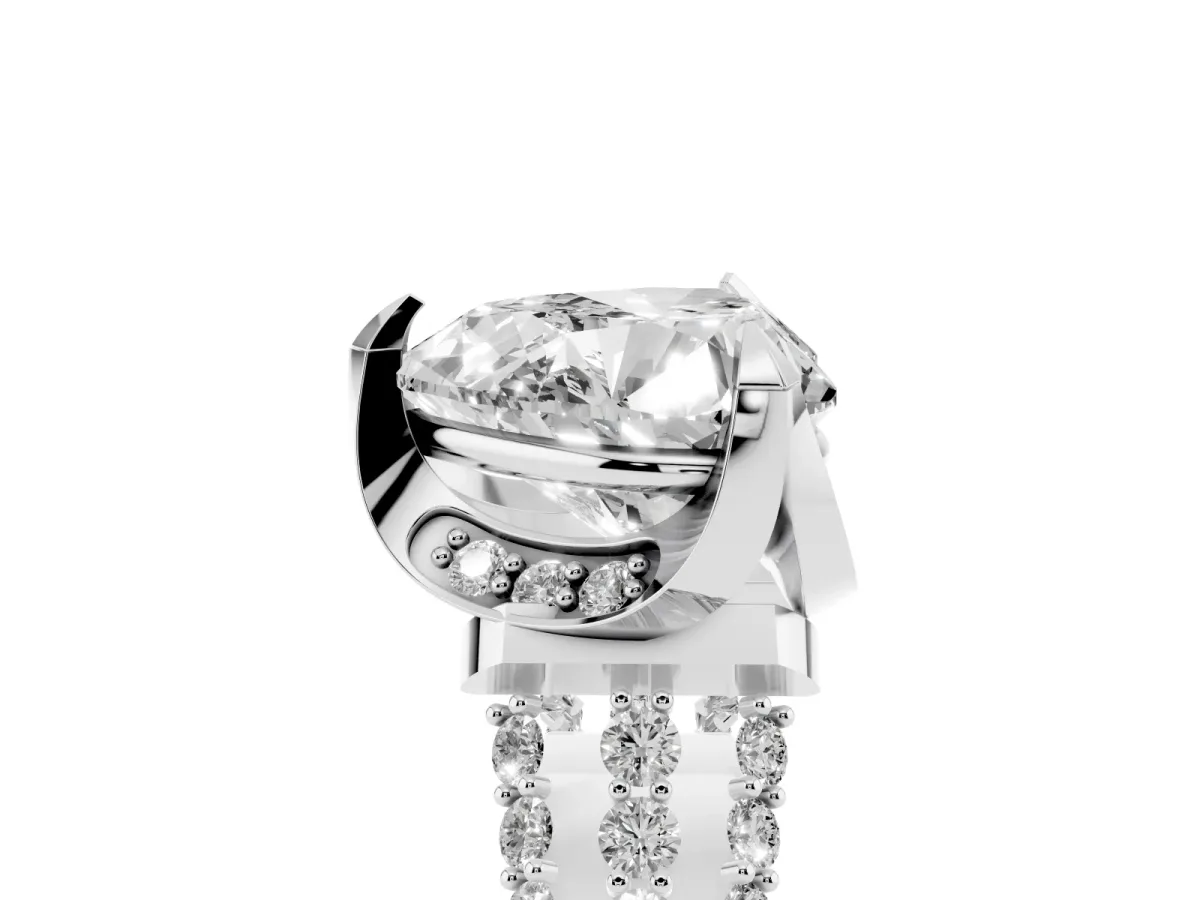 Heart Cut Solitaire Pave Split Shank Ring with Four-Prong Setting White gold