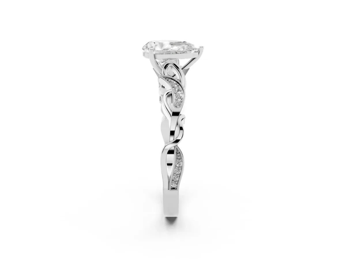 Pear Cut Solitaire Vine Band with Milgrain Prong Setting Silver