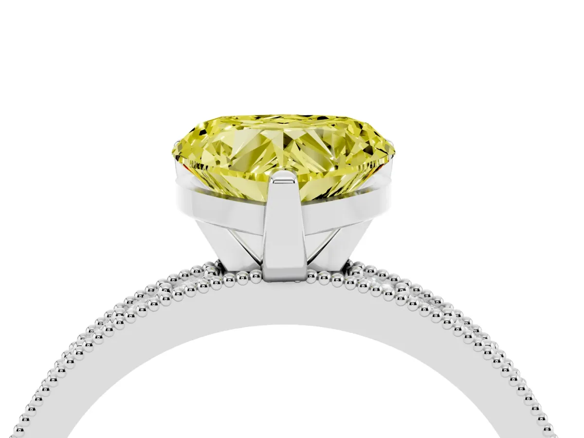 Fancy Yellow Heart Cut Diamond Milgrain Pavé Engagement Ring with Four-Prong Setting Silver