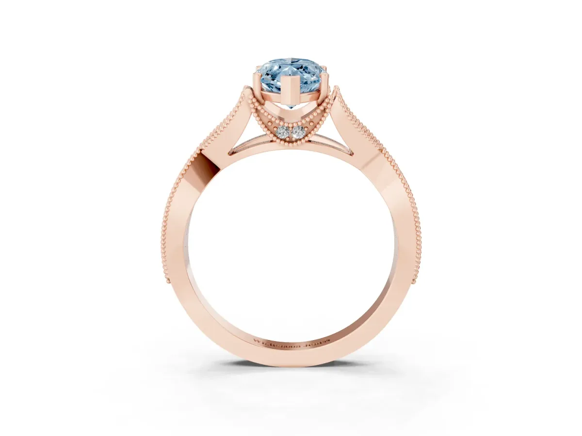 Fancy Blue Marquise Cut Cut Diamond Twisted Band with Milgrain Pave Setting and Four-Prong Setting Rose gold