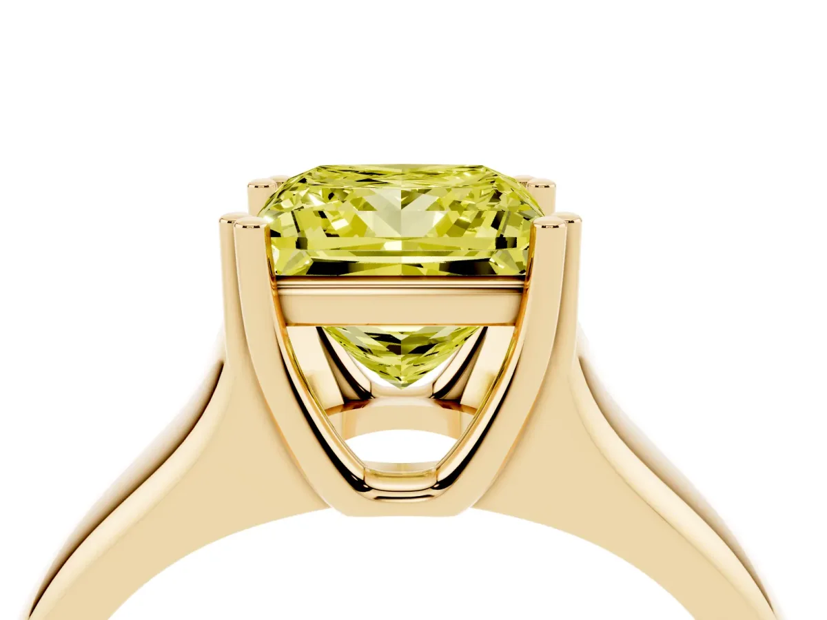 Fancy Yellow Princess Cut Diamond Solitaire Ring with Wide Band and Prong Setting Yellow gold