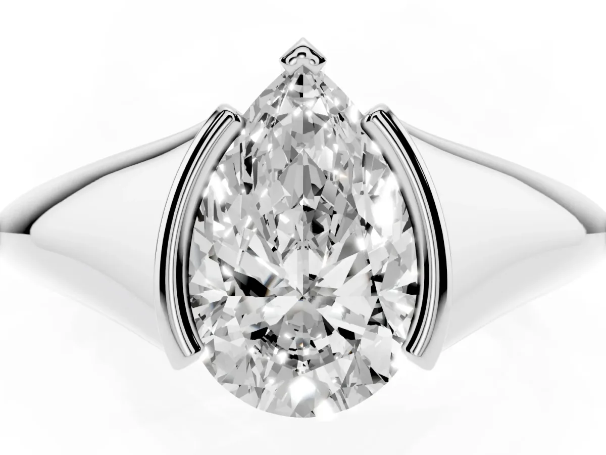 Pear Cut Solitaire Tension Set Diamond Ring White gold