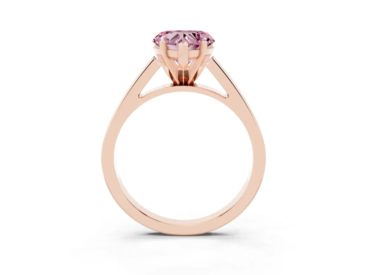 Fancy Pink Heart Cut Solitaire Engagement Ring with Four-Prong Setting and Tapered Band Rose gold