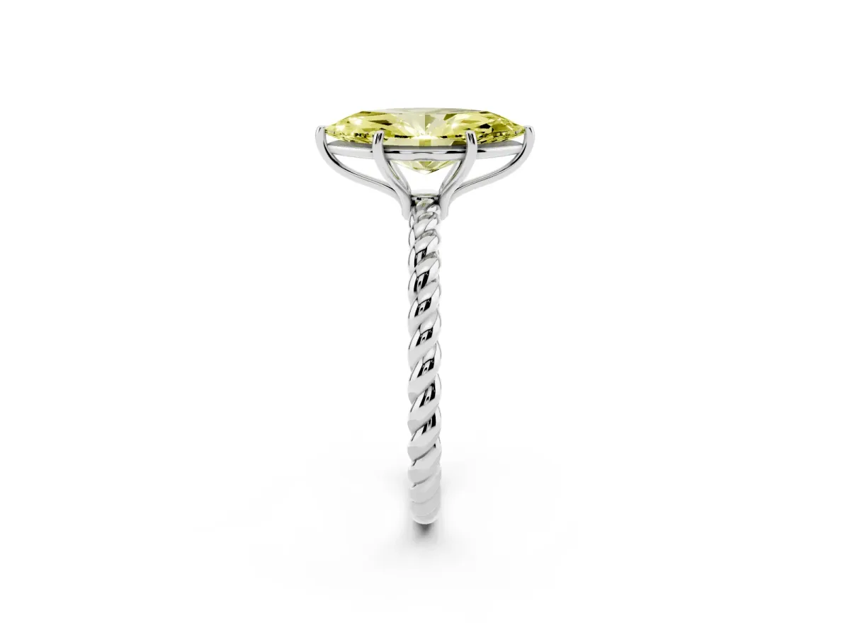 Fancy Yellow Marquise Cut Solitaire Twisted Band 4-Prong Ring Silver
