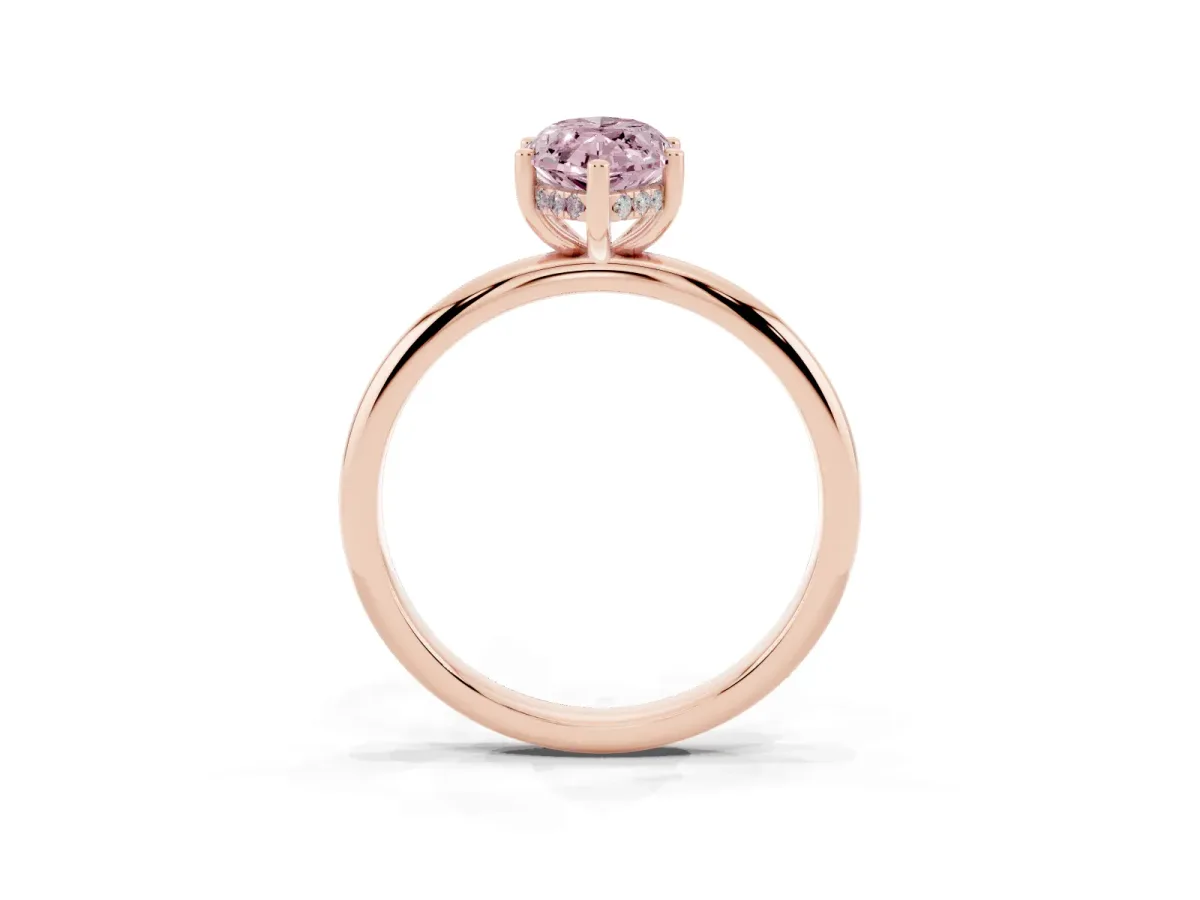 Fancy Pink Marquise Cut Cut Solitaire Engagement Ring with Four-Prong Setting and Classic Band Rose gold