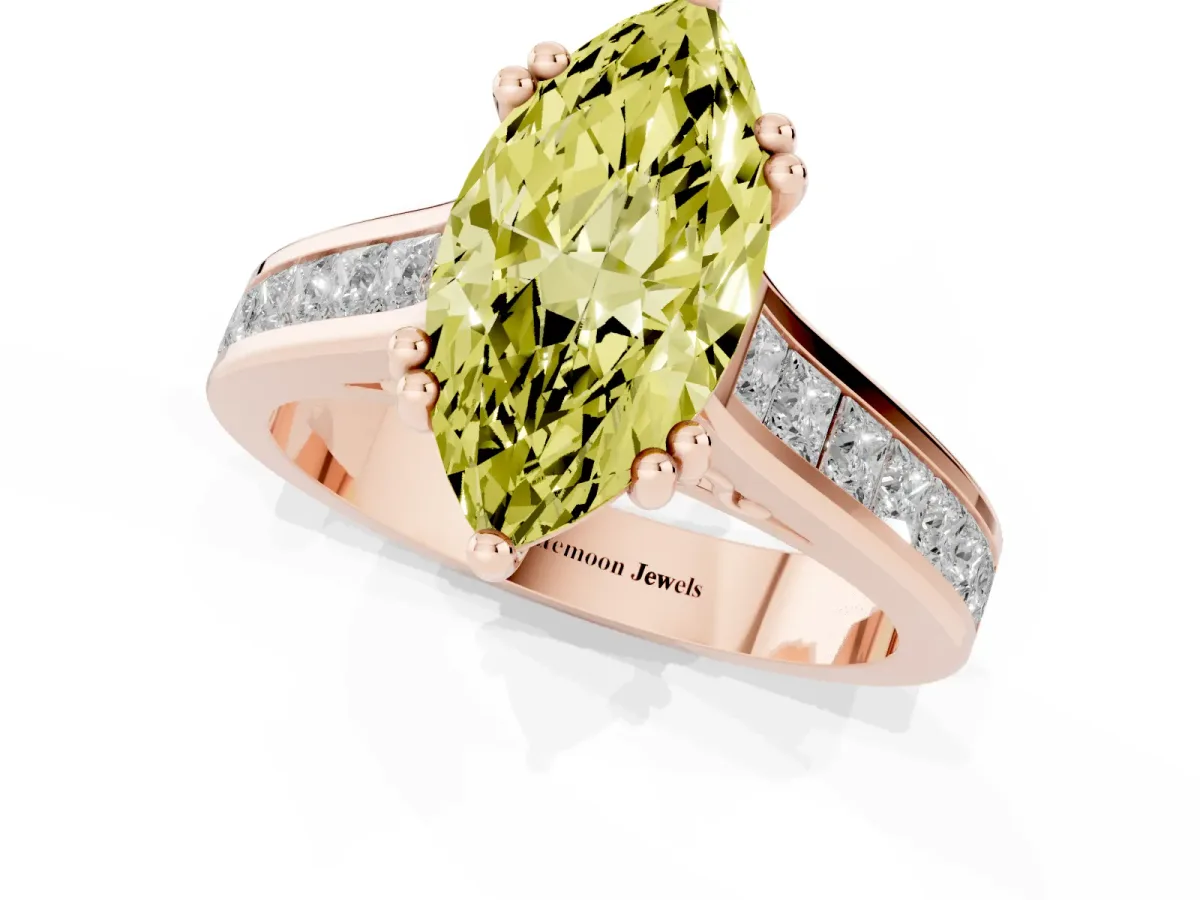 Fancy Yellow Marquise Cut Cut Channel Set Solitaire Engagement Ring with Prong Setting Rose gold