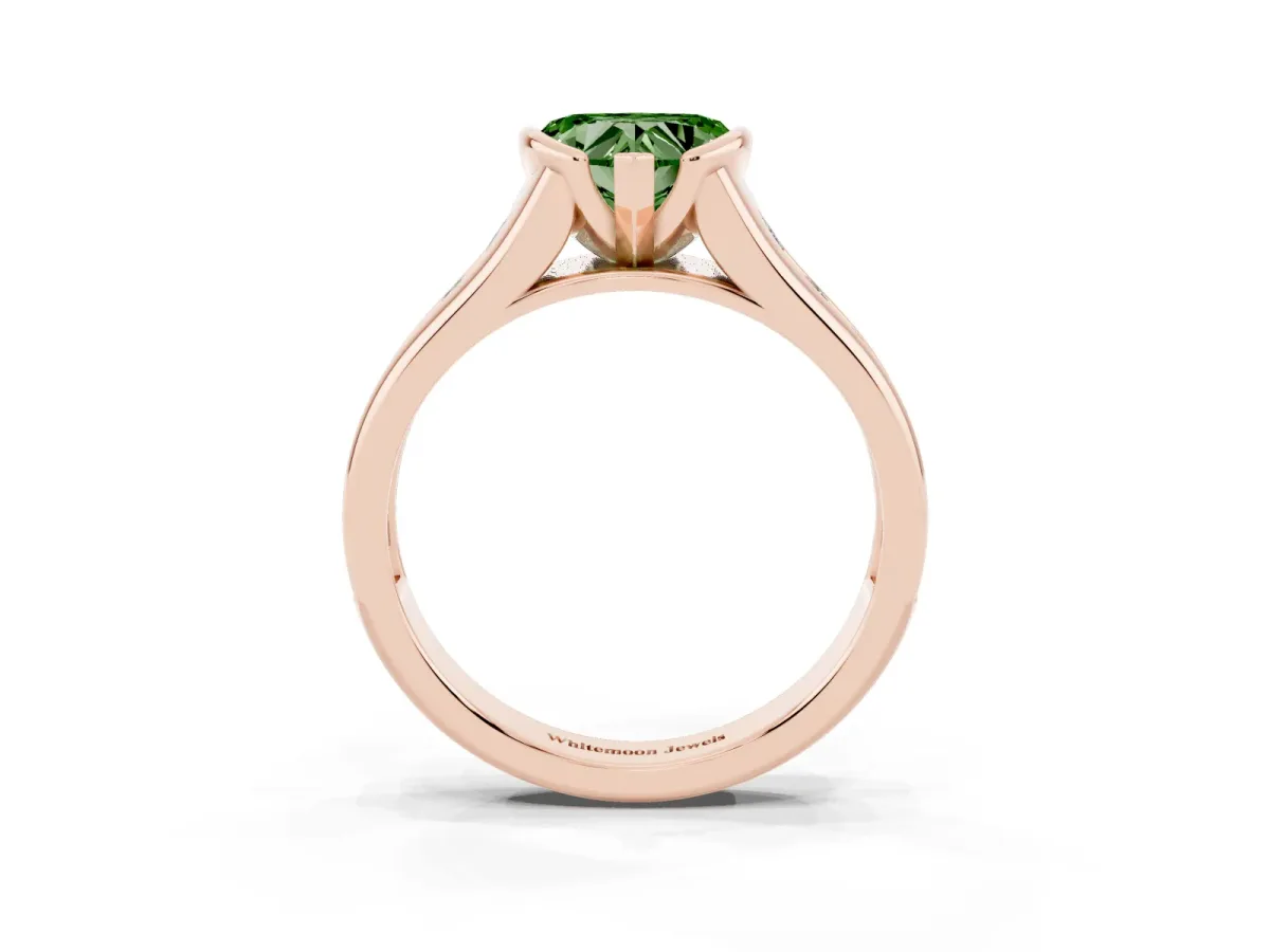 Fancy Green Heart Cut Solitaire Bezel-Set Diamond Ring with Channel-Set Band Rose gold