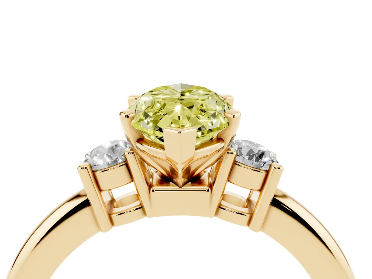Fancy Yellow Three-Stone Marquise Cut Cut Diamond Solitaire with Prong Setting and Classic Band Yellow gold