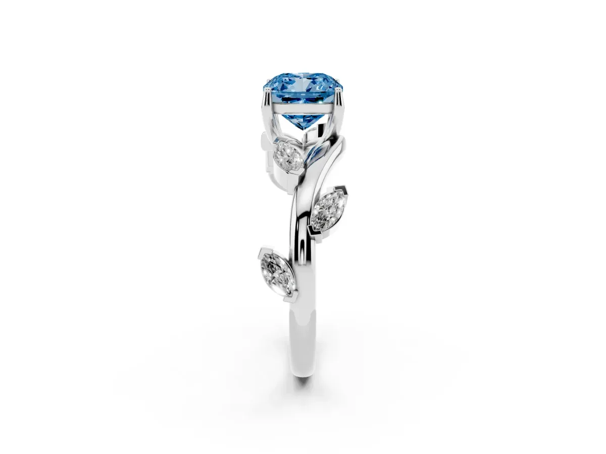 Fancy Blue Cushion Cut Solitaire Twisted Band Marquise Accent Prong Setting Ring Platinum