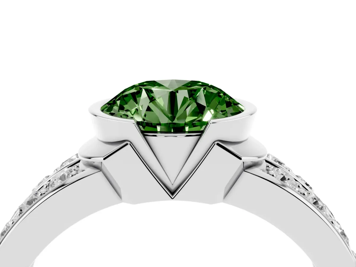 Fancy Green Round Cut Brilliant Diamond Channel Set Wide Band Ring with Bezel Setting Platinum