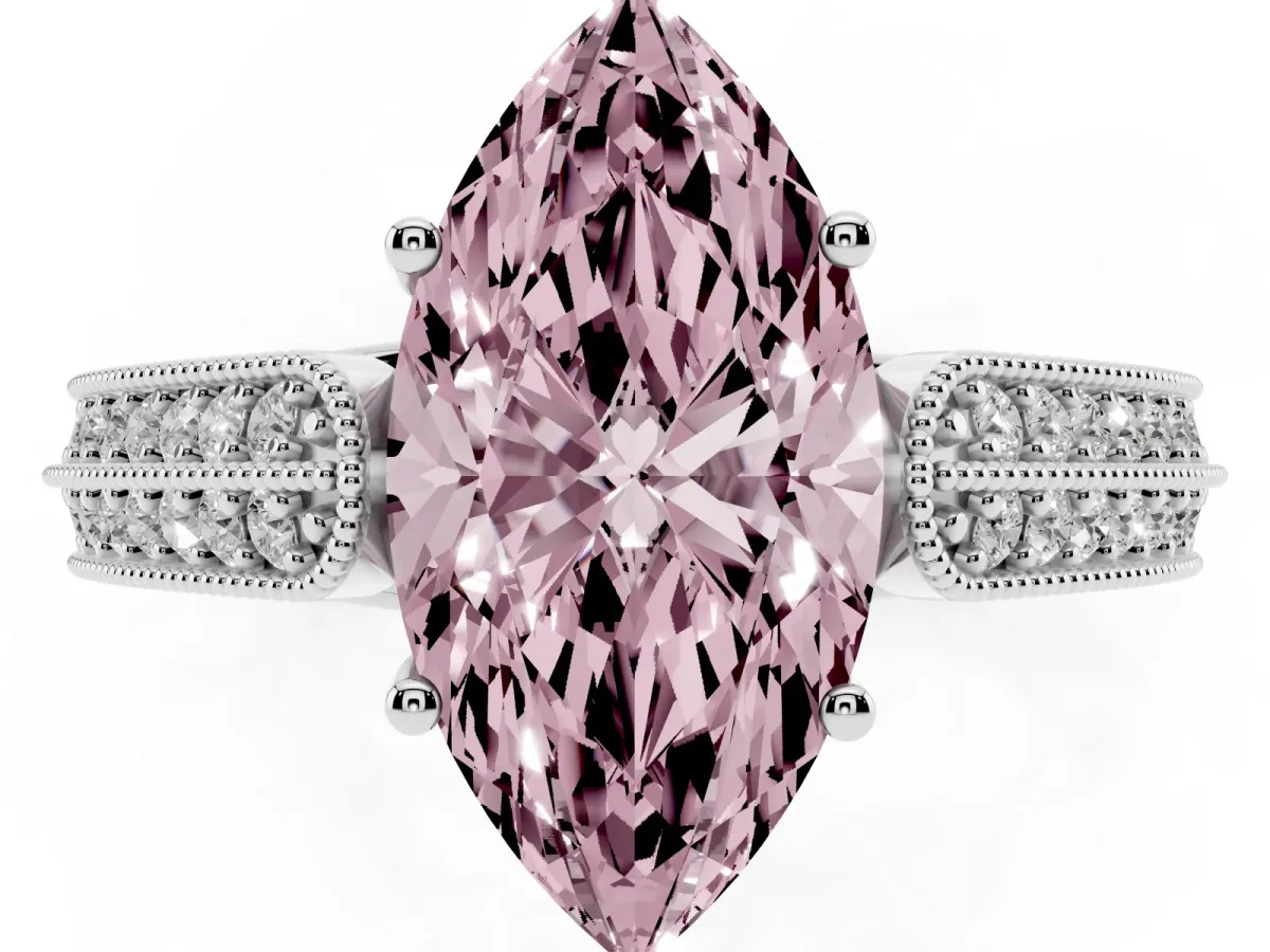 Fancy Pink Marquise Cut Cut Pave Split Shank Engagement Ring with Four-Prong Setting White gold