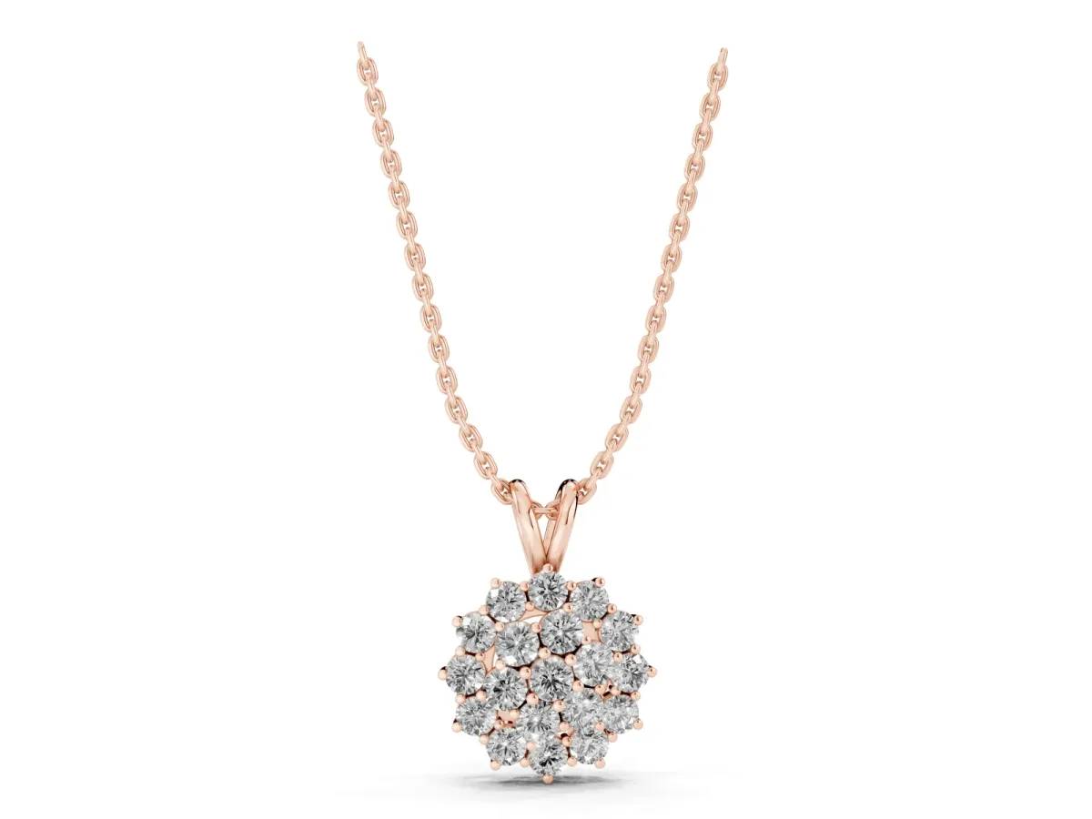 Cluster Round Diamond Prong-Set Pendant Rose gold