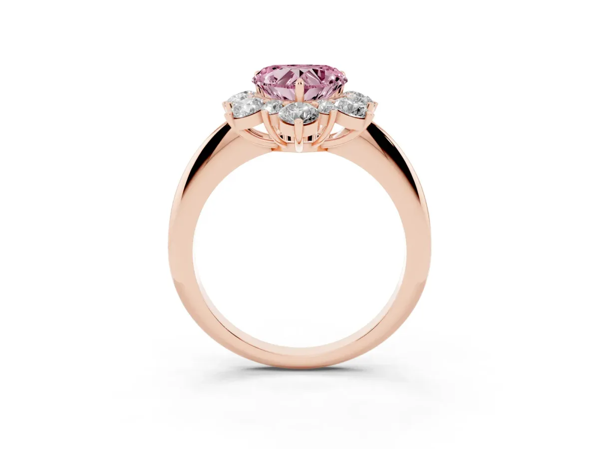 Fancy Pink Heart Cut Diamond Cluster Halo Ring with Solitaire Band and Four-Prong Setting Rose gold
