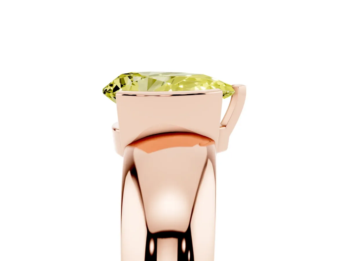 Fancy Yellow Pear Cut Solitaire Tension Set Diamond Ring with Wide Band Rose gold