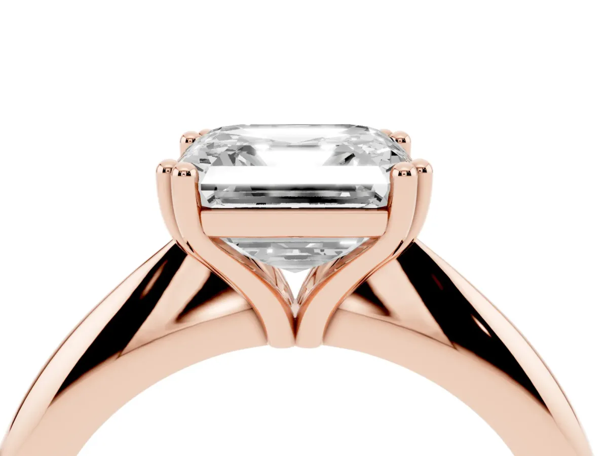 Asscher Cut Cut Solitaire Engagement Ring with Tapered Band and Four-Prong Setting Rose gold