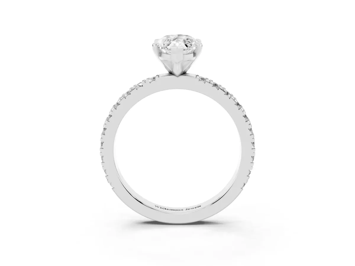 Marquise Cut Diamond Pavé Band Solitaire with Four-Prong Setting Platinum