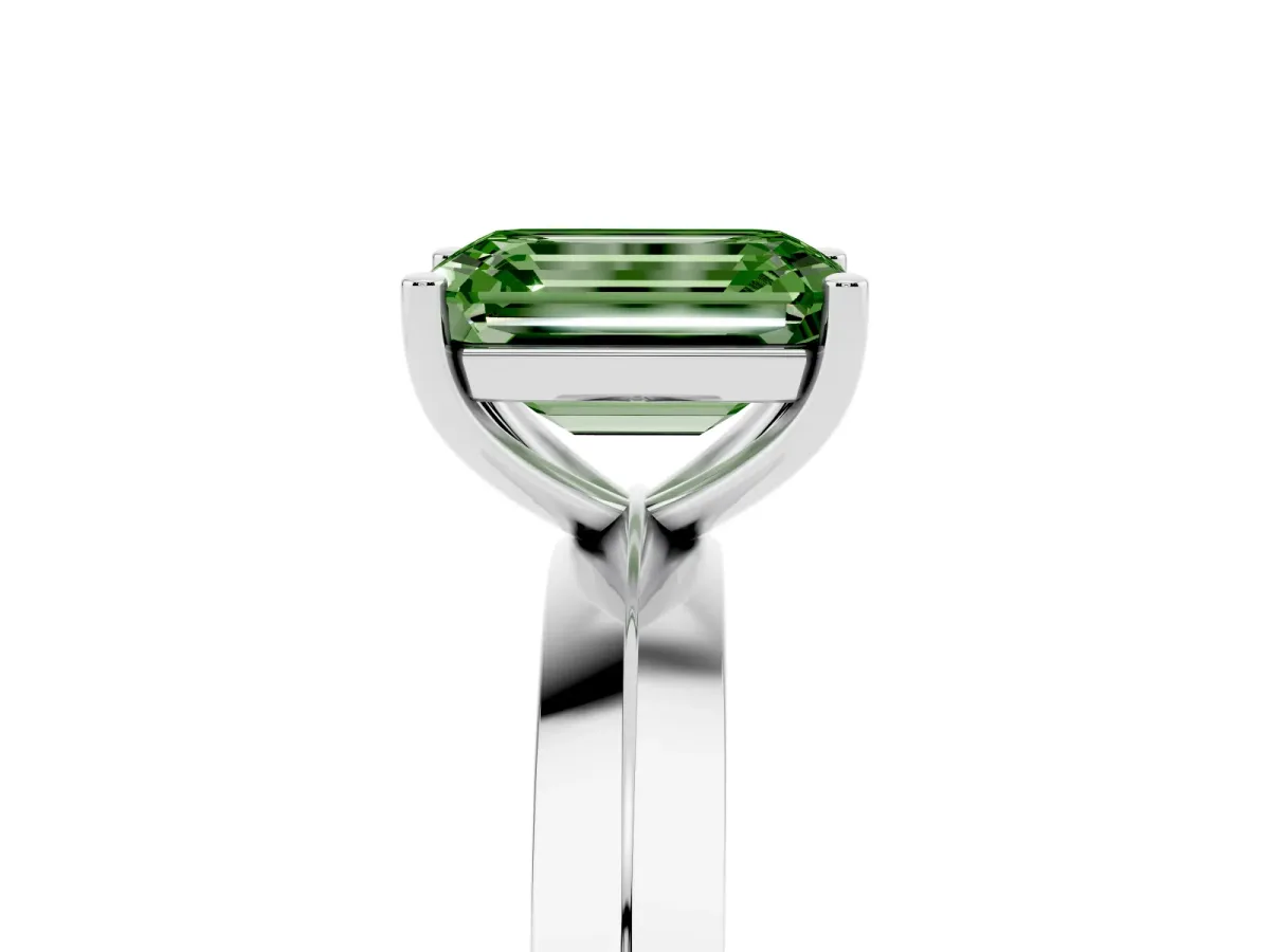 Fancy Green Emerald Cut Cut Solitaire Engagement Ring with Flat Band and Four-Prong Setting Silver