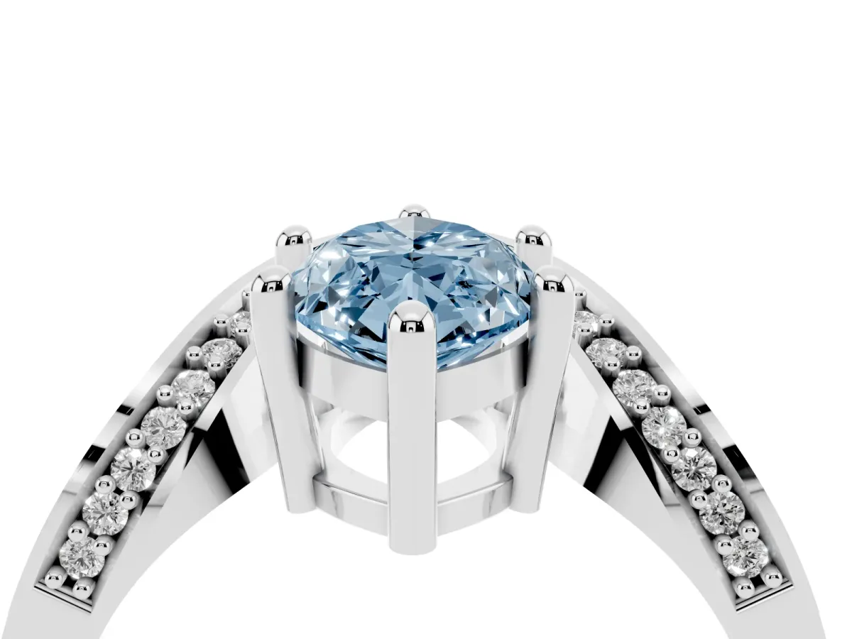 Fancy Blue Marquise Cut Solitaire Diamond Engagement Ring with Pave Band and Four-Prong Setting Platinum