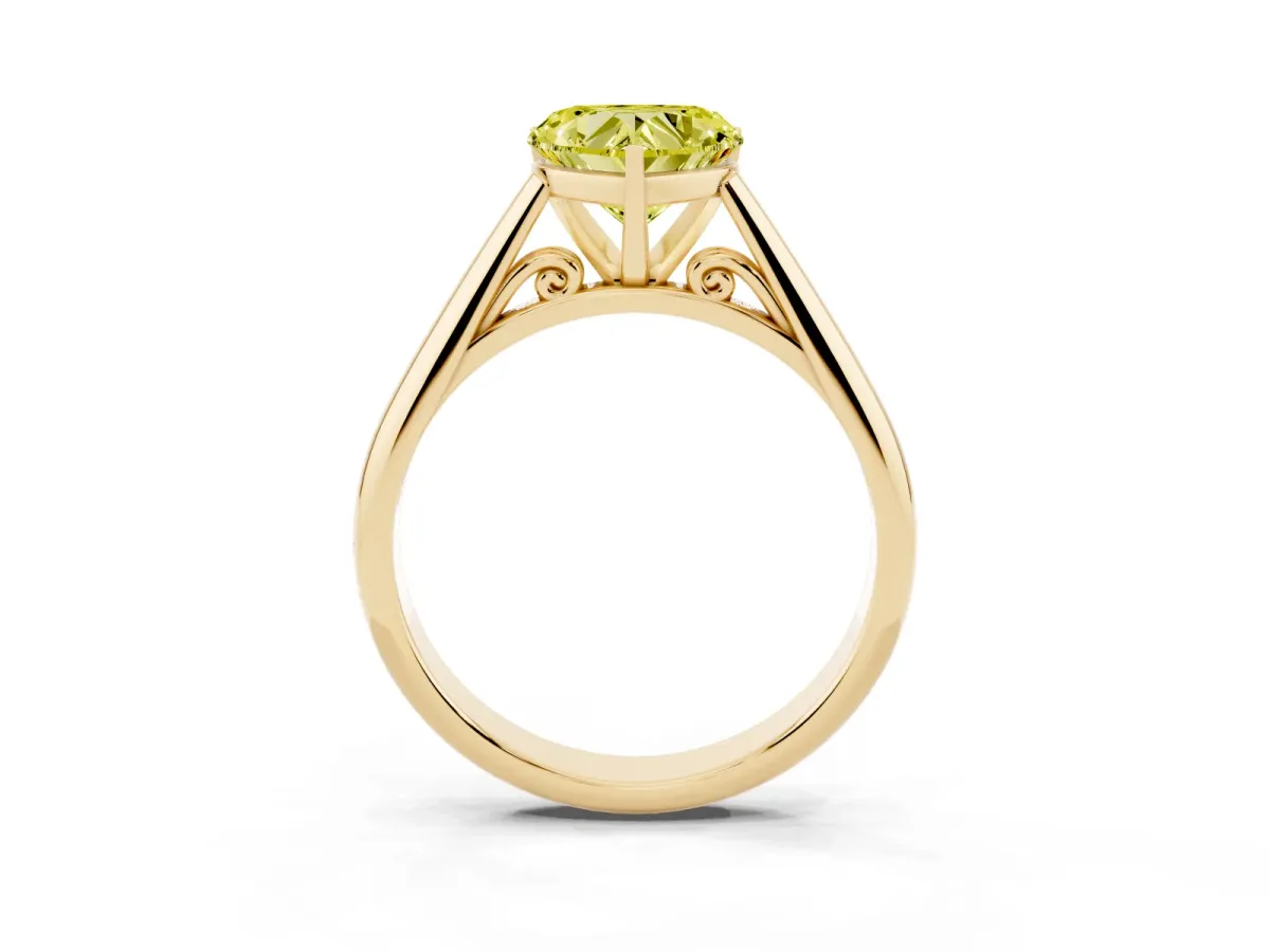 Fancy Yellow Heart Cut Diamond Solitaire Engagement Ring with Cathedral Setting and Four-Prong Mount Yellow gold