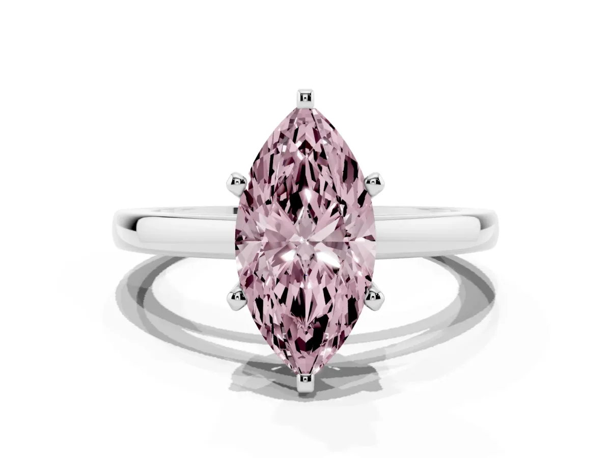 Fancy Pink Marquise Cut Solitaire Diamond Engagement Ring with Four-Prong Setting on a Classic Band Silver