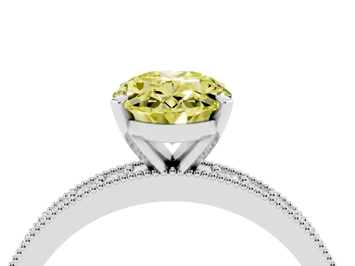 Fancy Yellow Oval Cut Diamond Milgrain Pavé Engagement Ring with Four-Prong Setting Silver