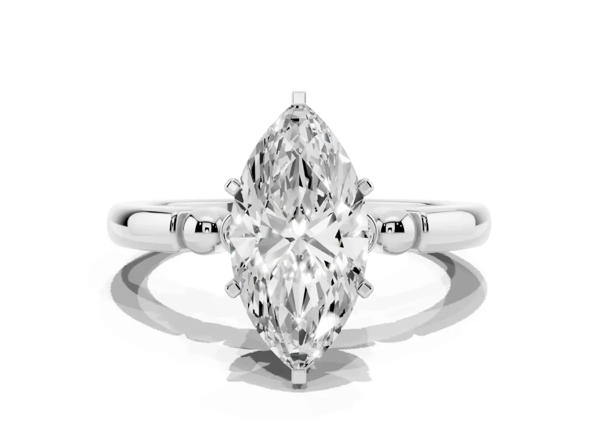 Marquise Cut Solitaire Beaded Band with Four-Prong Setting Platinum