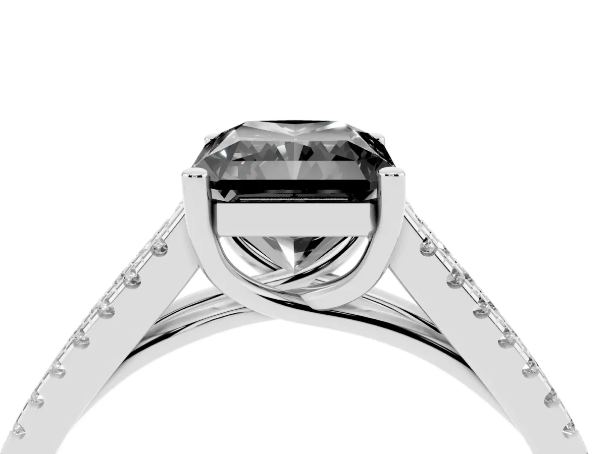 Fancy Black Radiant Cut Diamond Solitaire Engagement Ring with Split Shank Pavé Band Platinum