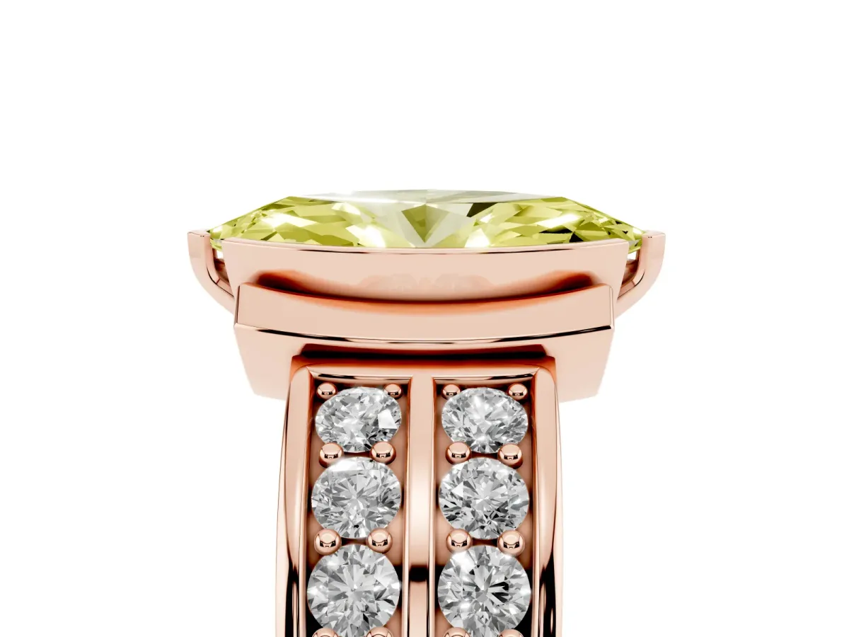 Fancy Yellow Marquise Cut Brilliant Diamond Channel Set Wide Band Ring with Bezel Setting Rose gold