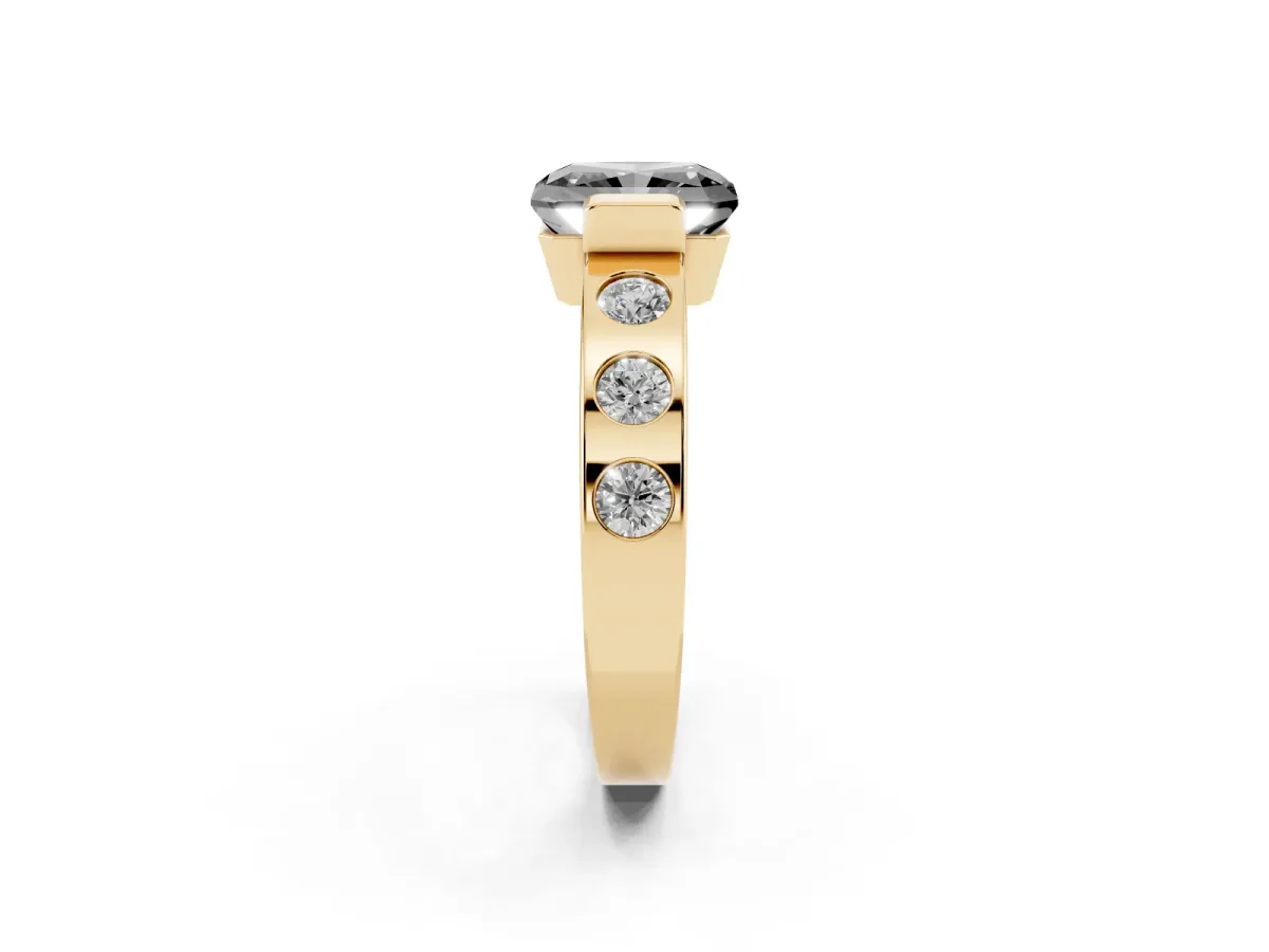 Fancy Black Radiant Cut Brilliant Channel-Set Diamond Ring with Bezel Prong Setting Yellow gold