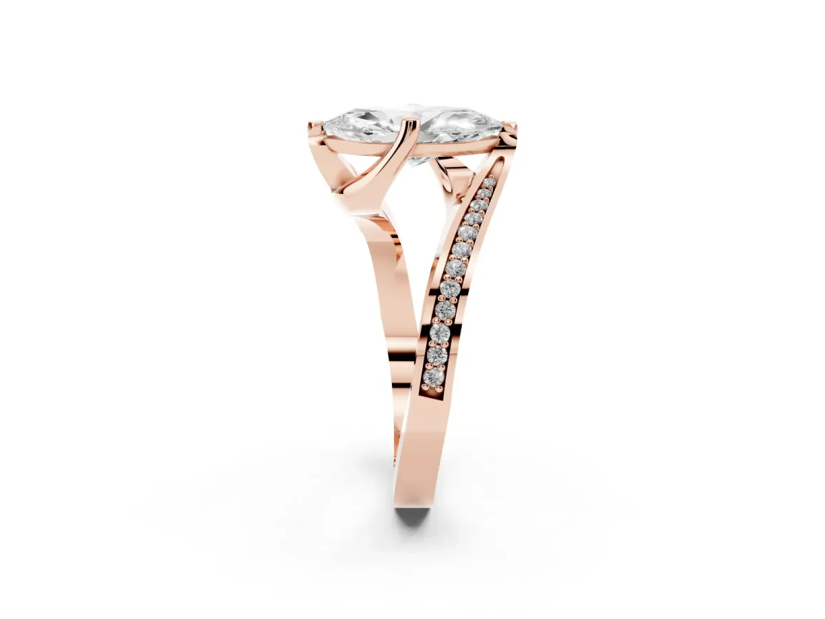 Marquise Cut Solitaire Diamond Twist Band with Pavé Setting and Four-Prong Setting Rose gold