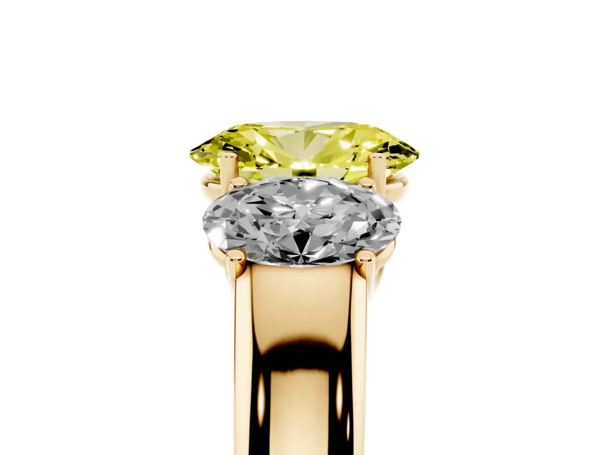 Fancy Yellow Three-Stone Oval Cut Cut Diamond Ring with Prong Setting and Classic Band Yellow gold