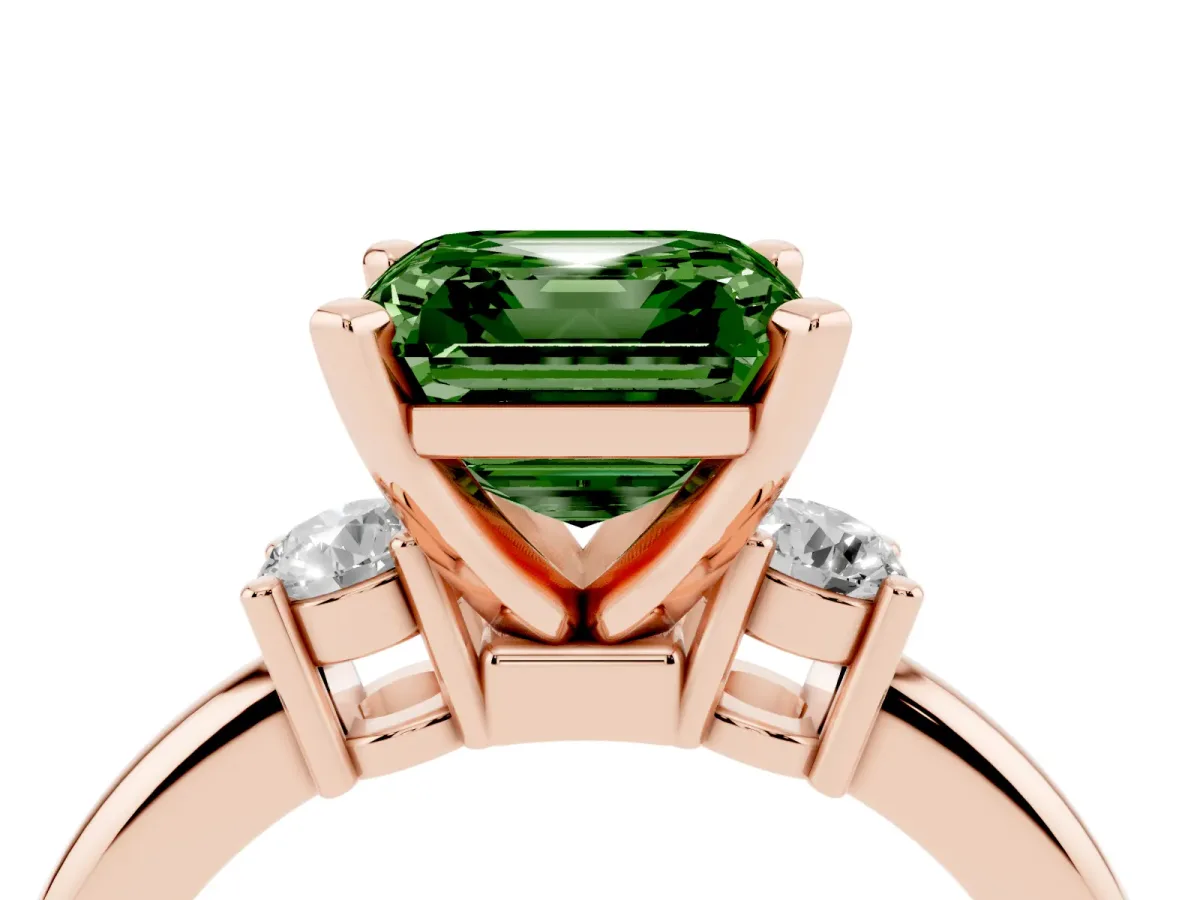 Fancy Green Three-Stone Asscher Cut Cut Diamond Solitaire with Prong Setting and Classic Band Rose gold