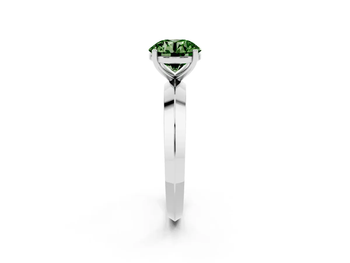 Fancy Green Round Cut Cut Solitaire Engagement Ring with Flat Band and Four-Prong Setting Silver